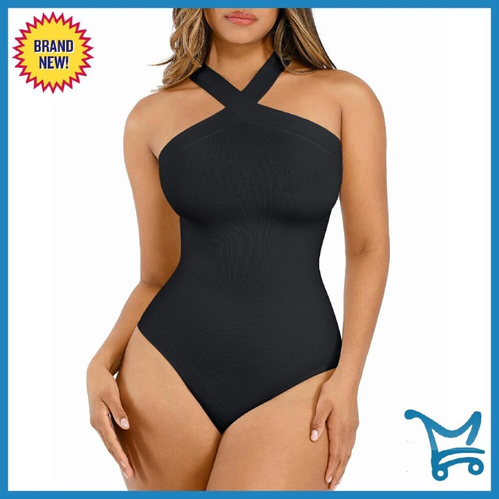 Shapewear Bodysuit Tummy Control Halter Top Thong Snap Closure